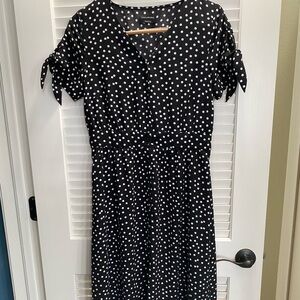 Elegant Black and White Polka Dot Midi Dress